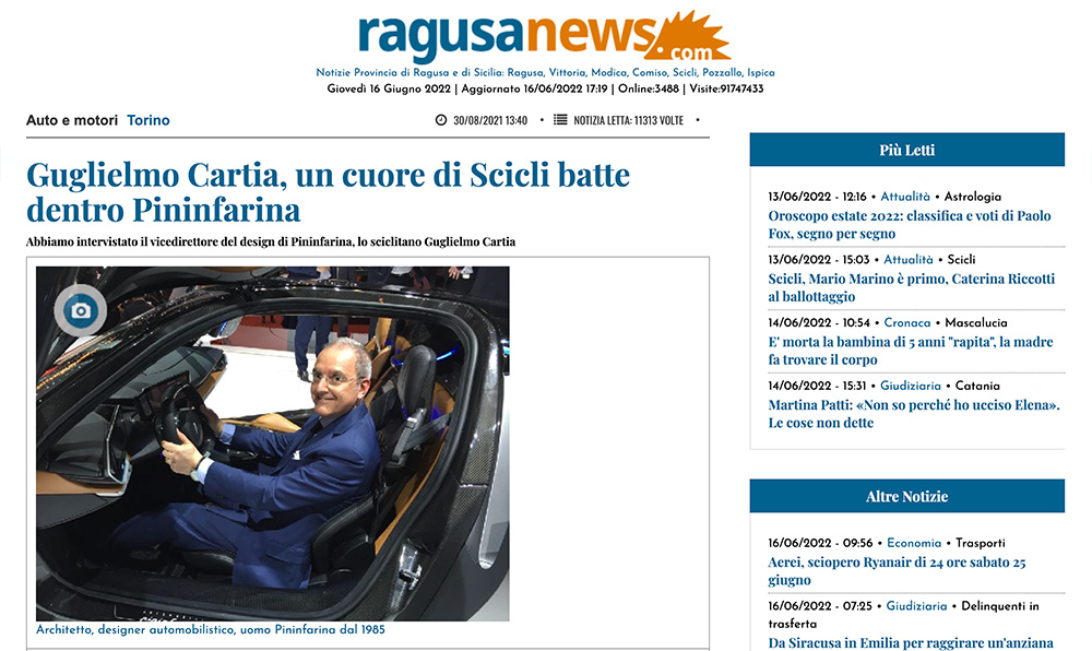 Guglielmo Cartia, un cuore di Scicli batte dentro Pininfarina